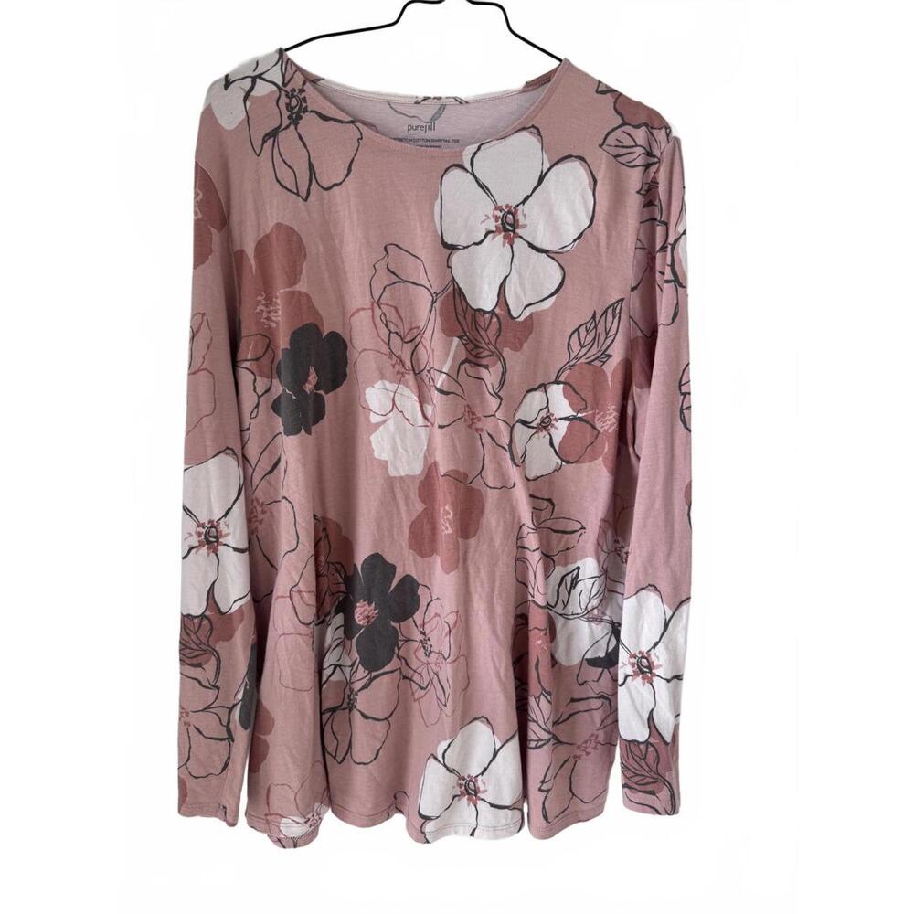 J. Jill Pure Jill Pima Stretch Cotton Floral Shirttail Tee Women's Size XL